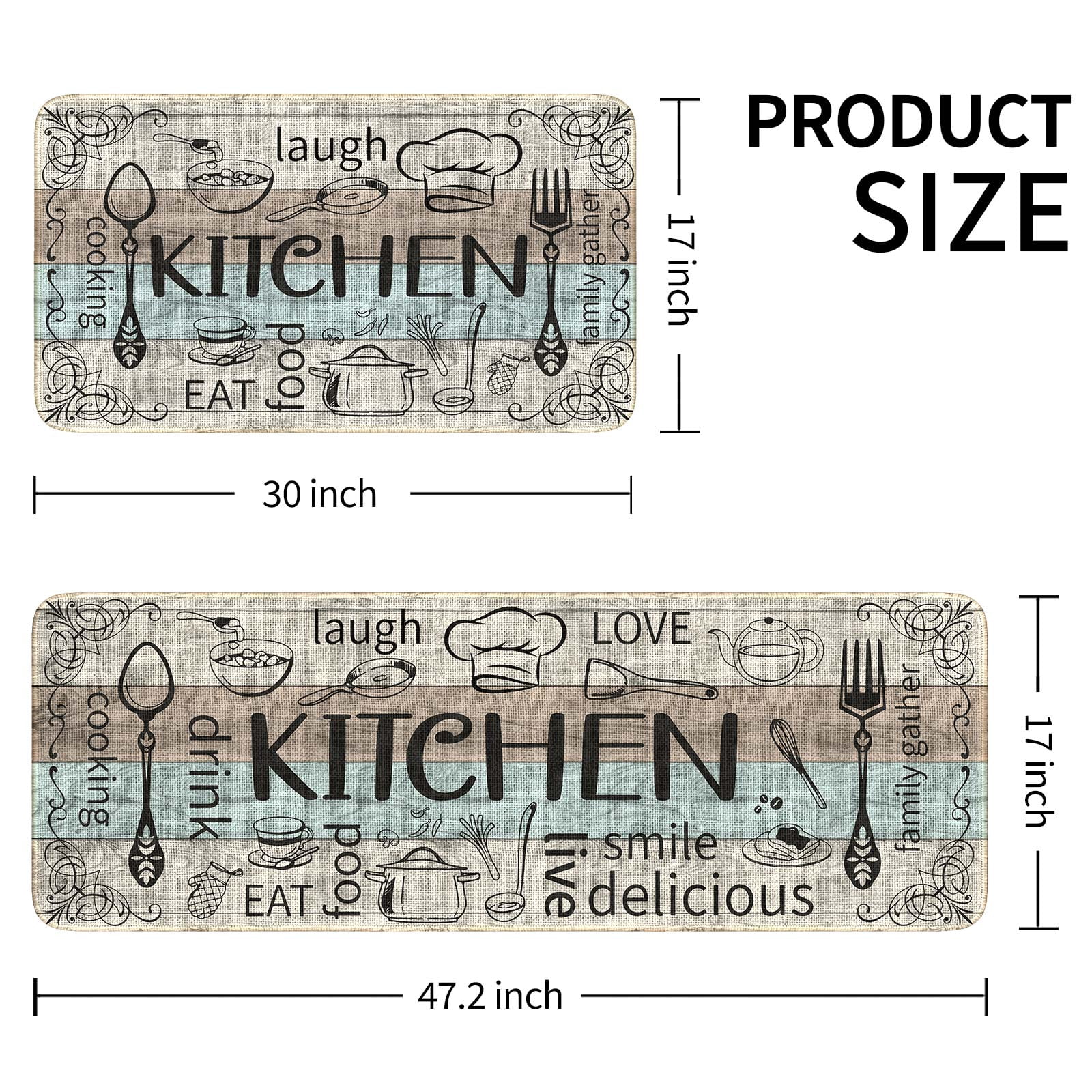 Beige Farmhouse Chef Kitchen Rugs and Mats Set of 2, 17"x47"+17"x30" Non-Slip Machine Washable Runner Rugs for Kitchen Floor, Soft Kitchen Mat Set for Home,Laundry Room,Chef Pattern