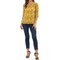 thumbnail image 3 of INSPIRE CHIC Mother's Day Women's Tops 3/4 Sleeves Ruffle Hem Floral Chiffon Shirt Blouses Yellow XL, 3 of 7
