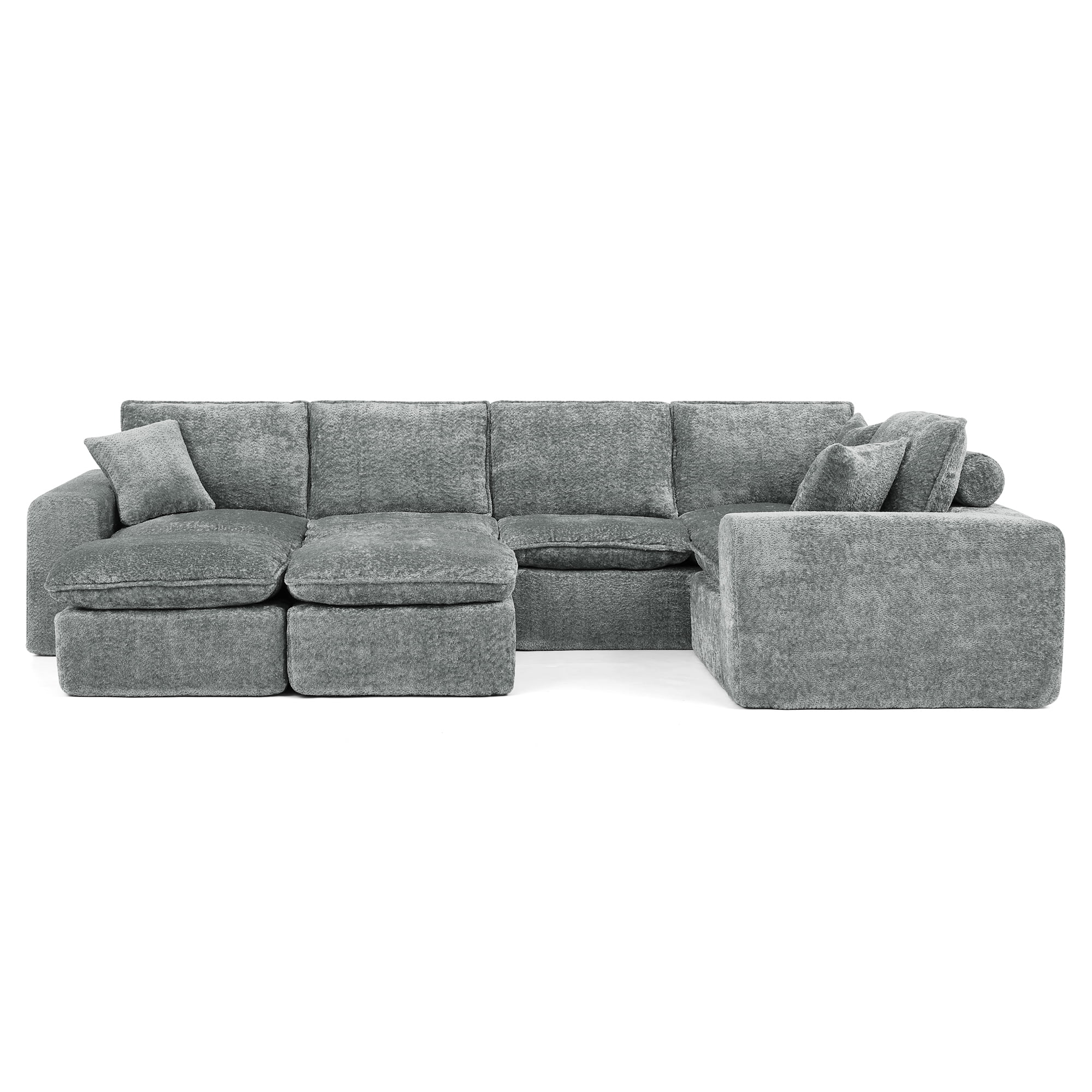 107" L Shaped Sectional Sofa 7 Seat Cloud Couch Boucle Fabric Modular Sofa with Ottoman Deep Seat Comfy Couch for Living Room, Grey