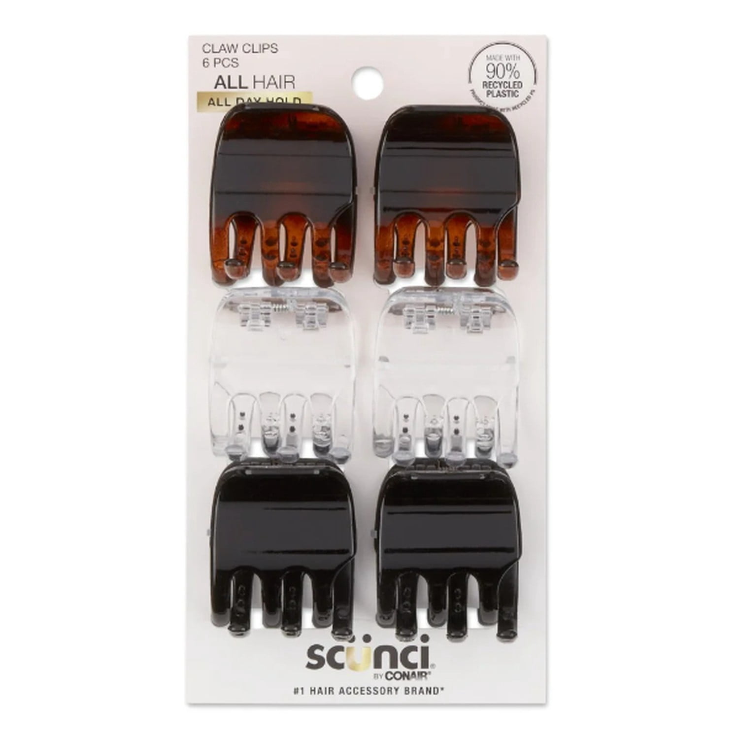(3 pack) Scunci Claw Clip, Multicolor, 6 Count