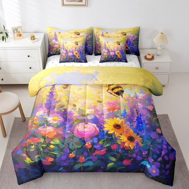 YST Ensemble de Literie Mignon Abeille 7 Pcs Faune Jardin de Printemps pour Enfants, Complet