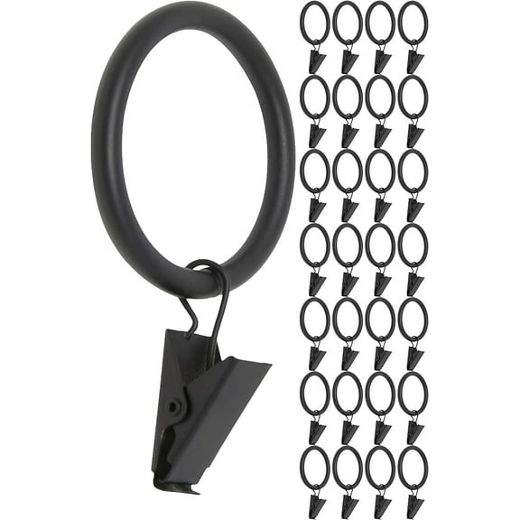 MERIVILLE Drapery Curtain Rings with Clip - 1.5-Inch Inner Diameter, Fits Up to 1 1/4-Inch Rod, Set of 28, Black Finish