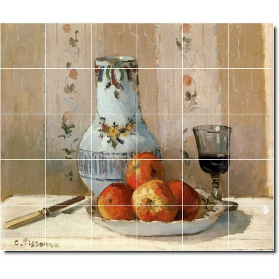 Ceramic Tile Mural-Camille Pissarro Fruit Vegetables Shower Tile Mural 9. 25.5" w x 21.25" h using (30) 4.25 x 4.25 ceramic tiles