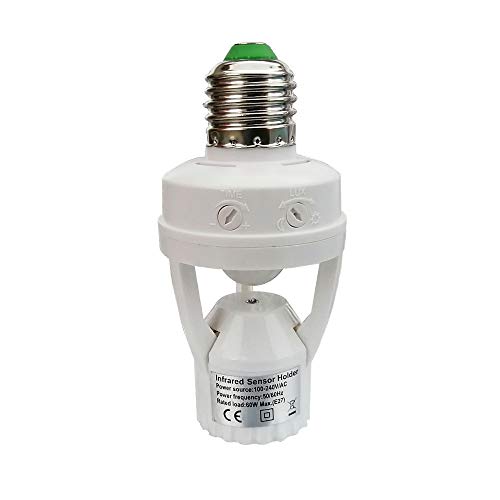 E27 Screw Light Bulb Holder LED PIR Infrared Motion Sensor Lamp Switch Socket for Bathroom,Stairs,Front Door,Garage 