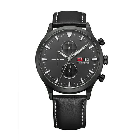Mens Quartz Watch Black Dial Leather Strap Date Analog Outdoor Sports for Friends Lovers Best Holiday Gift