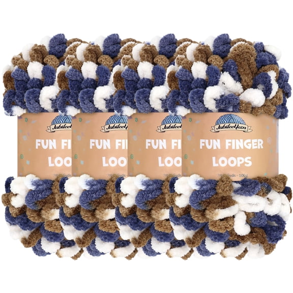 JubileeYarn Fun Finger Loops Yarn - 100g/Skein Jumbo Polyester - Team Spirit Colors - Gold Navy White - 4 Skeins