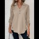 thumbnail image 4 of Blusas de Larga con Cuello en V y Botones para Mujer, Camisas Holgadas de Color Liso para y Otoño. Caqui L, 4 of 7