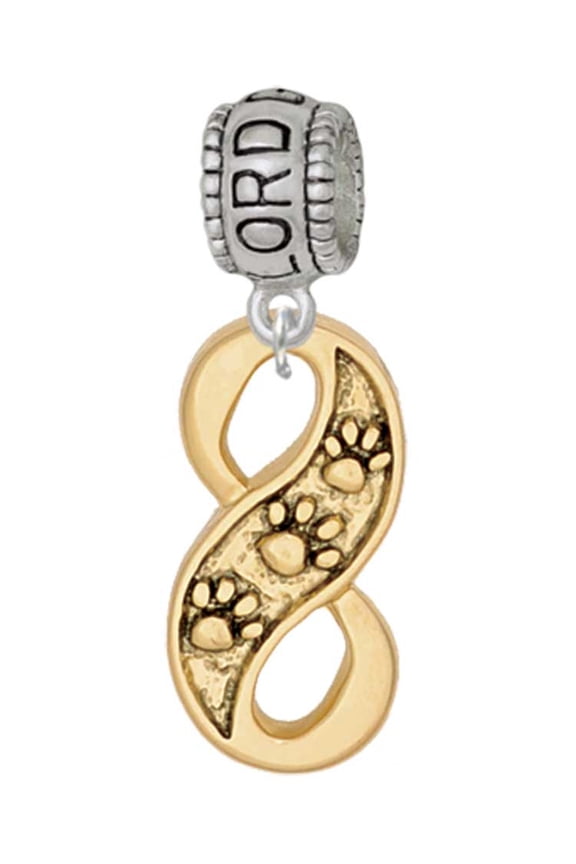 Goldtone Paw Prints Infinity Lord Guide Me Charm Bead
