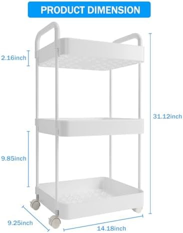 3-Tier Movable Diaper Cart with Wheels, Newborn Essentials Must Haves - Plastic White