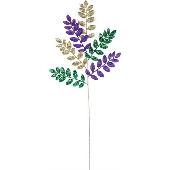 26" Glitter Leaf Spray: Mardi Gras