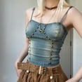 thumbnail image 3 of Fashion Denim Split Splicing Sexy Suspender Backless Strap Waist-Reducing Age-Reducing Blue Vest Brown Women’s Skirt-Blue Vest-M, 3 of 7