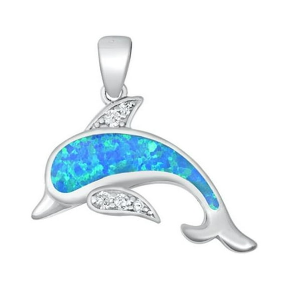 Sterling Silver Blue Simulated Opal Dolphin Pendant Mosaic Animal Charm 925 Jewelry Female Unisex