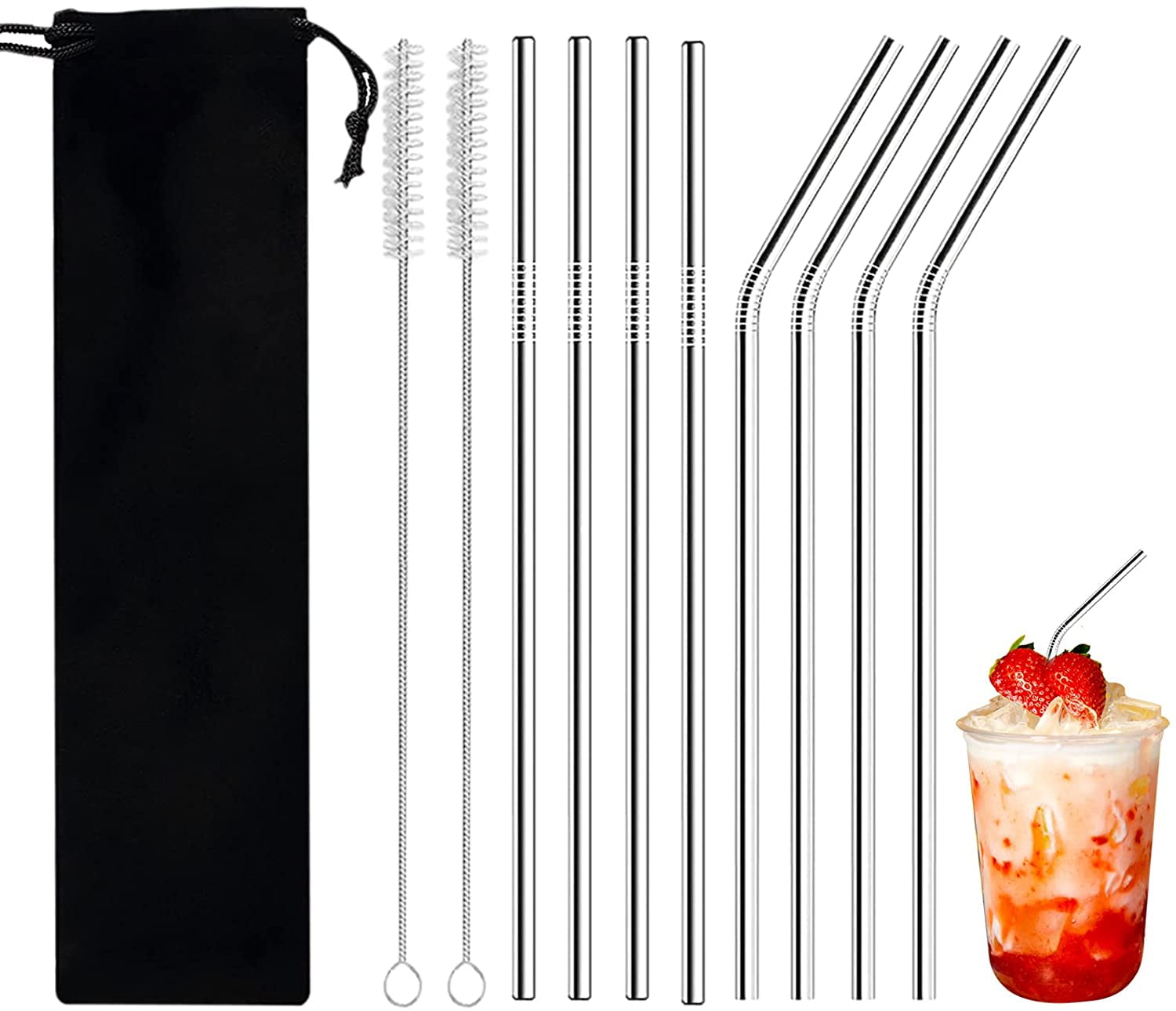 Metal Straw Easy to Clean 8.5" 5 PCS Food-Grade 304 Stainless Steel Straws 