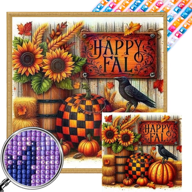 5D DIY Taladro Cuadrado AB Parcial Feliz Otoño Art45x45cm