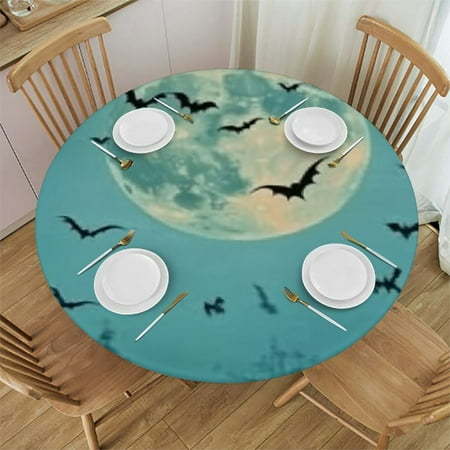 

SHERONV Full Moon Bats Cemetery Round Tablecloth Stain-Resistant Washable Indoor Outdoor 100% Polyester Waterproof Halloween Tablecloths 54 -58