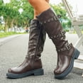 thumbnail image 6 of Fall Boots for Women 2025 TKYCMSUAKI Women Knee High Riding Boots Slip On Motorcycle Boots Round Toe Chunky Heel Fashion Buckles Biker Boots, 6 of 10