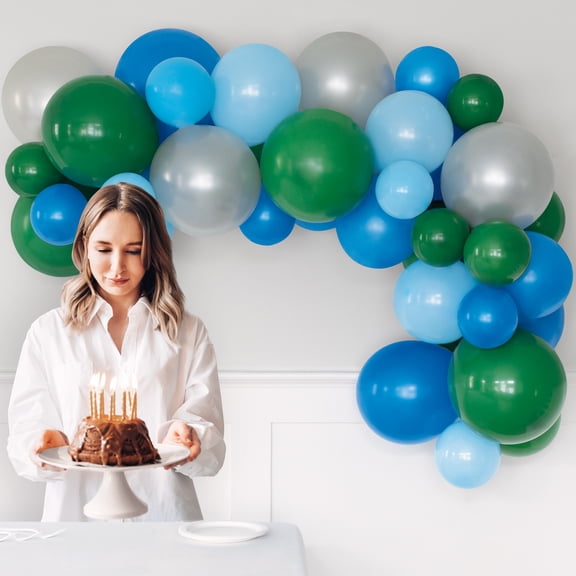 Blue, Green, and Silver Latex Balloon Arch Kit, 36 Pieces, by Way To Celebrate