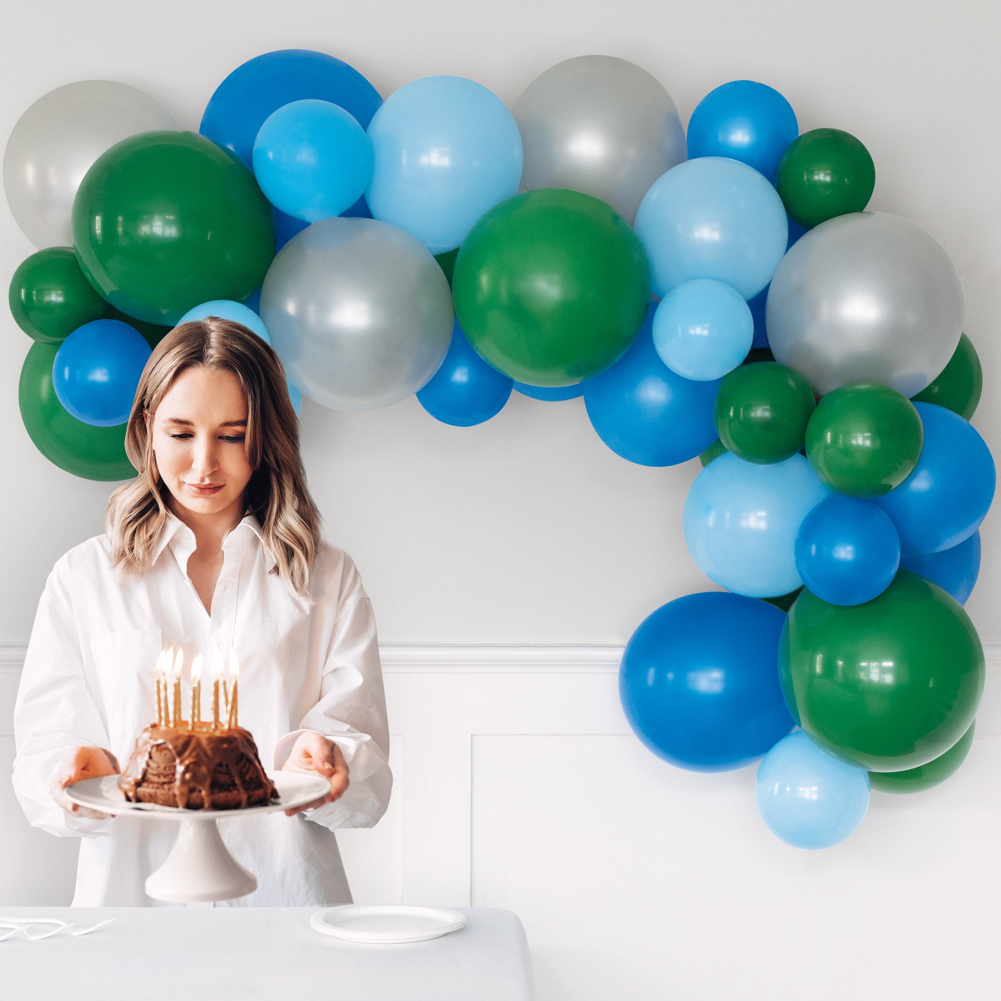 Blue, Green, and Silver Latex Balloon Arch Kit, 36 Pieces, by Way To Celebrate
