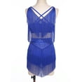thumbnail image 3 of renvena Women 2 Piece Set Lyrical Dance Costumes Sleeveless Crop Top + Tassels Skirt Salsa Latin Dance Dress Blue XXL, 3 of 7