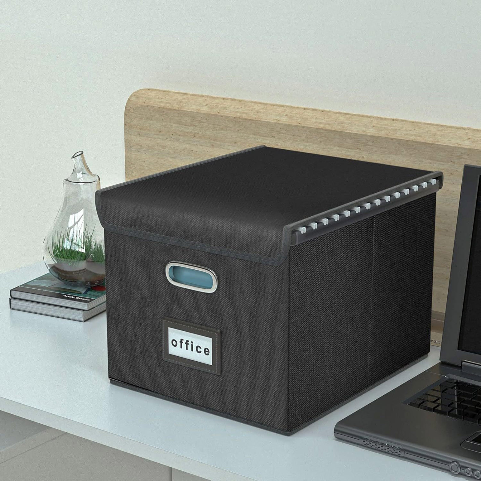 Sylvtty File Storage Box with Lid Hanging Office Document Organizer Metal Handle Legal Letter Size Foldable File Storage Bin