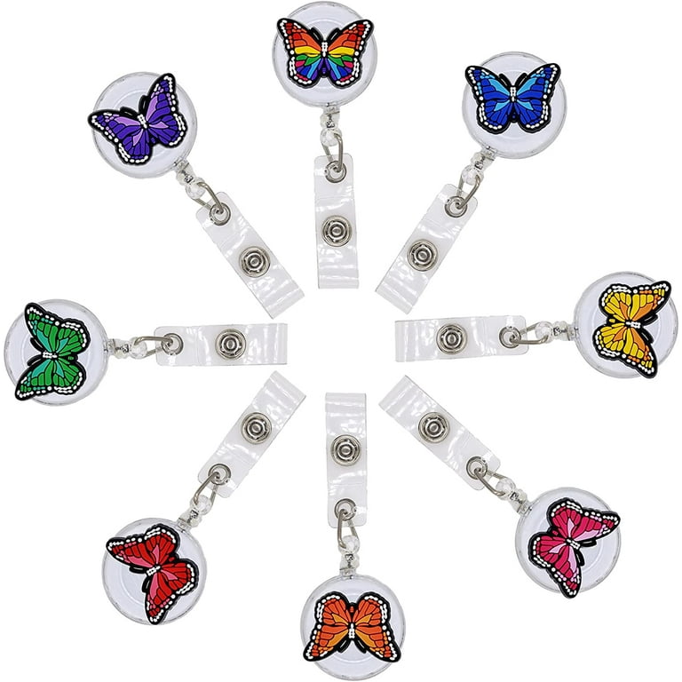 8 Pack Butterfly Badge Reels Retractable Nursing Badge Reel Holders Clip  Cute Different Colorful Butterflies ID Badge Reel Accessories PVC for Nurse