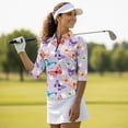 thumbnail image 4 of Uorisanigo Colorful Butterfly Womens Golf Shirt Quick Dry Casual Women's 3/4 Sleeve Athletic Golf Shirts Quarter Zip Workout Tops Comfortable Fashion Tennis Tops Workout Sports, 4 of 7