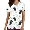 thumbnail image 4 of AGWOLF Women's Scrubs Clearance Halloween Scrub Tops Cute Bat Ghost Print Short Sleeve Nurse Shirts V Neck Working Uniform Lightweight Blouses with Pockets, 4 of 5