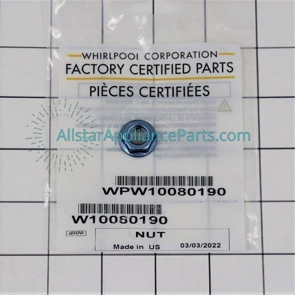 Whirlpool Dryer Hex Nut WPW10080190