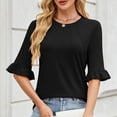 thumbnail image 2 of OSOLU Women Solid Color Striped O-Neck Mid Sleeve T-Shirt Tshirts Tee With Sleeves Lovely Dailywear, 2 of 6
