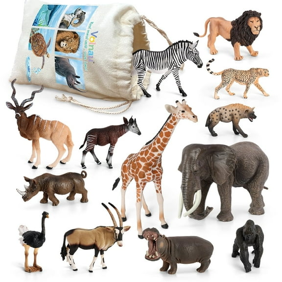 Volnau Safari Animal Figurines Toys 13PCS Africa Figures Preschool Education Lion Jungle Forest King