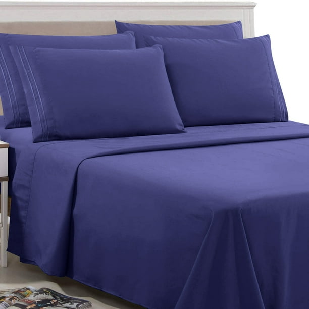 Brushed Microfiber Sabanas Queen Sets, Navy Blue Queen Bed Sheets