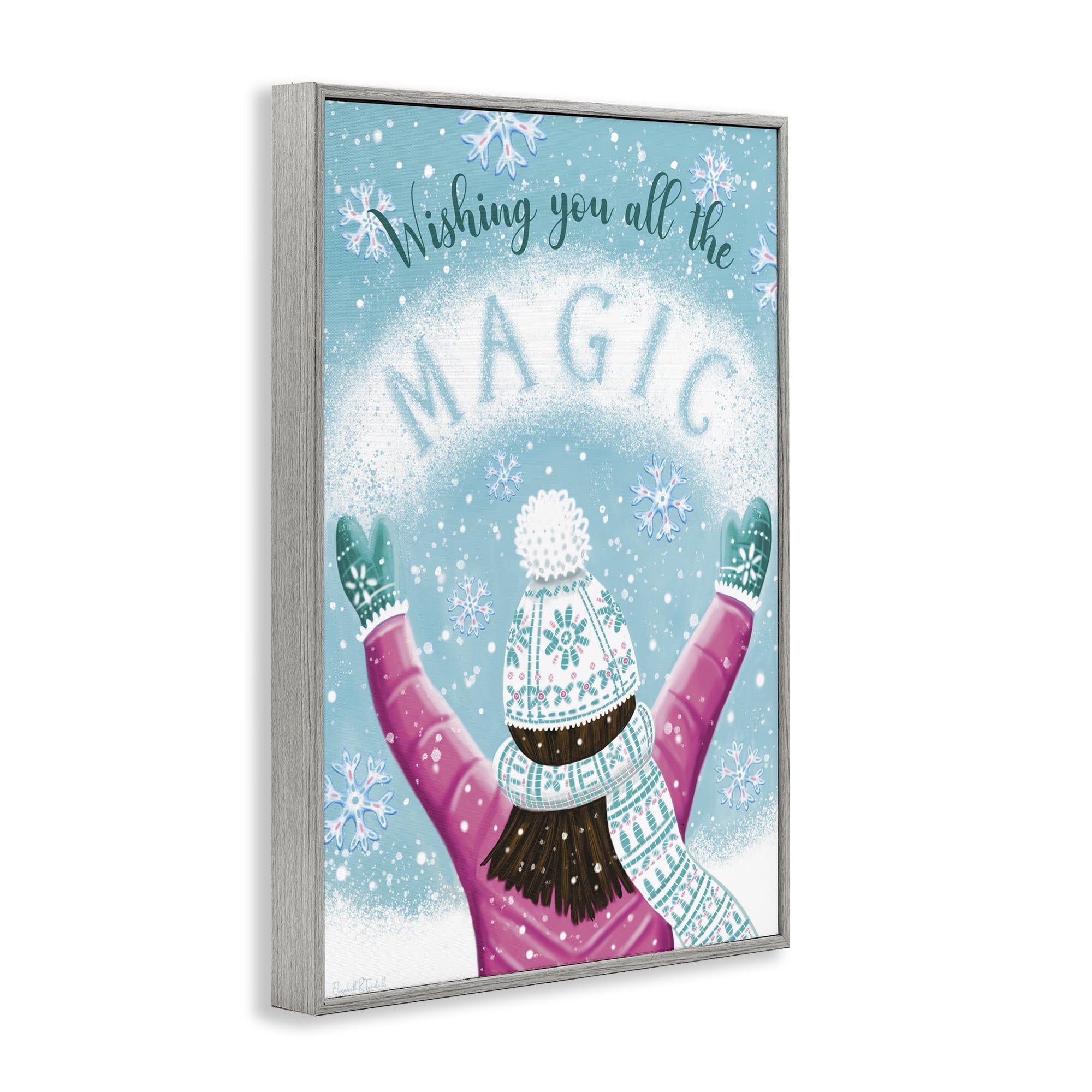Stupell Industries Wishing You Magic Holiday Painting Gray Framed Art Print Wall Art, 12 x 18