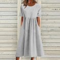 thumbnail image 1 of Lindbes 2024 Été Nouveau P-2TG Vintage Coton Lin Robe Femme Décontractée Ample Col Rond Manches Courtes Mode Maxi Robes Vestidos Mujer, 1 of 7