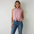 thumbnail image 4 of Womens Sleeveless Button Down Shirt Basic Solid Casual Tank Tops for Work Classic Collared Blouses Pink M, 4 of 9