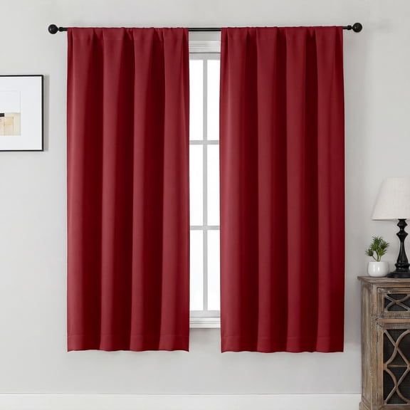 MKHILL Aether Red Blackout Curtains Set of 2, 63" Long Rod Pocket Thermal Insulated Light Blocking Window Drapes, Each 40" W x 63" L, Red