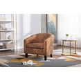 thumbnail image 3 of Accent Barrel Chair, Vintage Upholstered Armchair with Tufted Backrest and Rivets Trim Armrest, Living Room Single Sofa Chair with Solid Wood Legs for Home Office, Coffee Fabric, 3 of 8