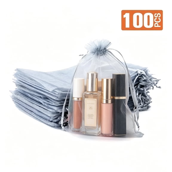 UNIWELL 100 Pcs 5x7 Inches Organza Bags Drawstring Mesh Gift Pouches, Reusable Favor Bags for Christmas, Baby Shower, and Crafts Grey