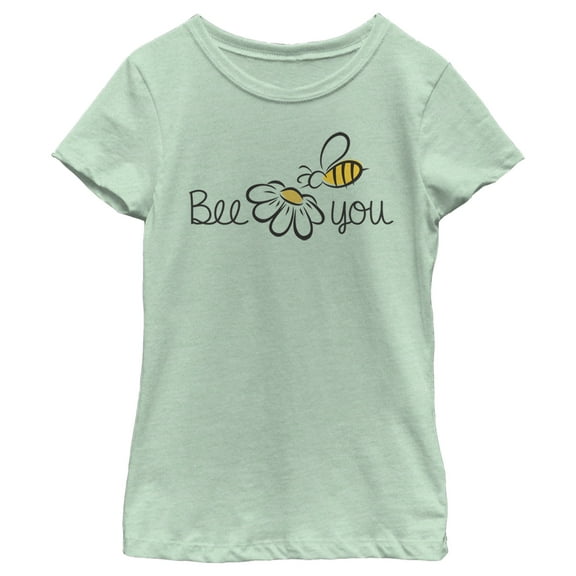 Girl's Lost Gods Bee You Cartoon Motto Graphic Tee Mint Small