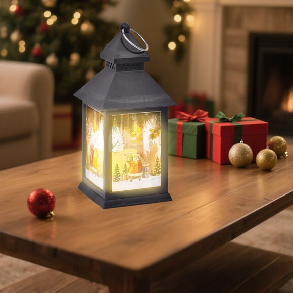 Farolillo de Plástico Multicolor con Luces Navideñas de Nieve para Decoración de Interiores, Funciona con Pilas | 13,5 X 6 X 6 Cm | Ideal para Fiestas Navideñas y de Acción de Gracias | Incluye Pilas