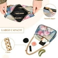 thumbnail image 4 of Womens Chain Shoulder Bag Pink Flowers on Blue Classic Tote Handbags Fashion Clutch Hobo Purse with Zipper for Travel Casual, 4 of 7