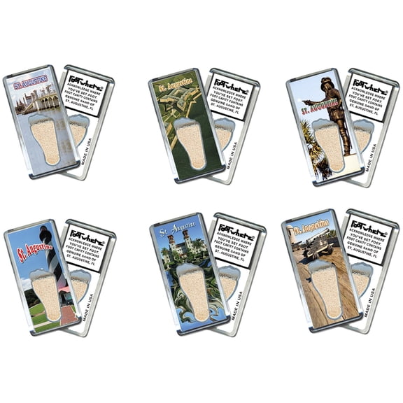 St. Augustine FootWhere Souvenir Fridge Magnet. 6 Piece Set. (StA200 - Assorted)