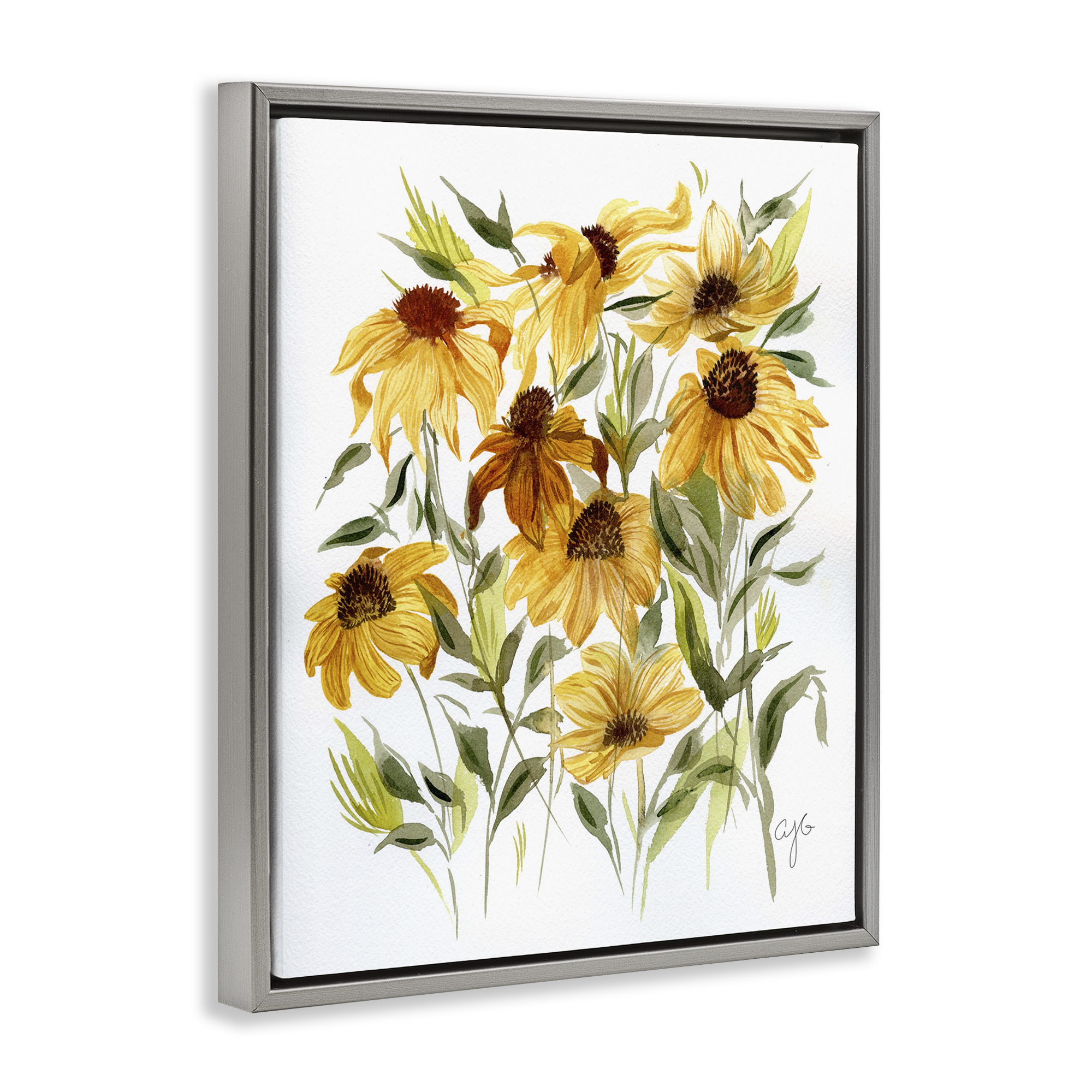 Stupell Industries Wild Rudbeckia Flowers Botanical & Floral Painting Gray Floater Framed Art Print Wall Art, 25 x 31