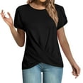 thumbnail image 3 of Fanxing Women's Front Twist Tunic Tops Petal Short Sleeve Round Neck T Shirt Casual Loose Fitted Summer Top Black,XXL, 3 of 8