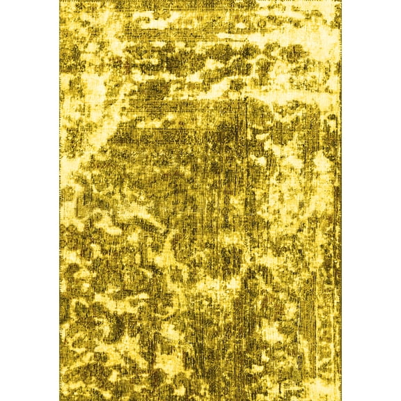 Ahgly Company Machine Washable Indoor Rectangle Persian Yellow Traditional Area Rugs, 5' x 7'