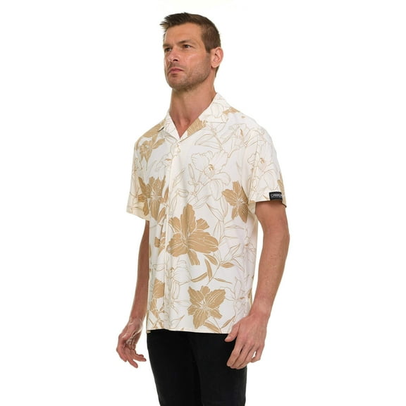 Canada Weather Gear Men’s ICE Fabric Camp Collar Shirt – Super Stretch 4-Way Stretch Button-Up Short Sleeve Shirt for Men
