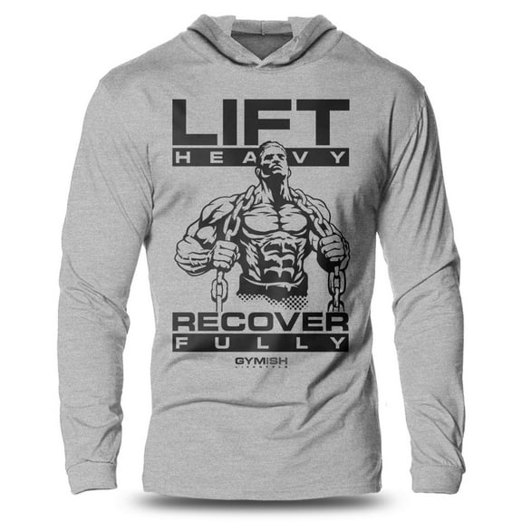GYMISH Recover Fully Lightweight Long Sleeve Hooded T-Shirt for Men – Motivational Gym Hoodie, Fitness Recovery Shirt