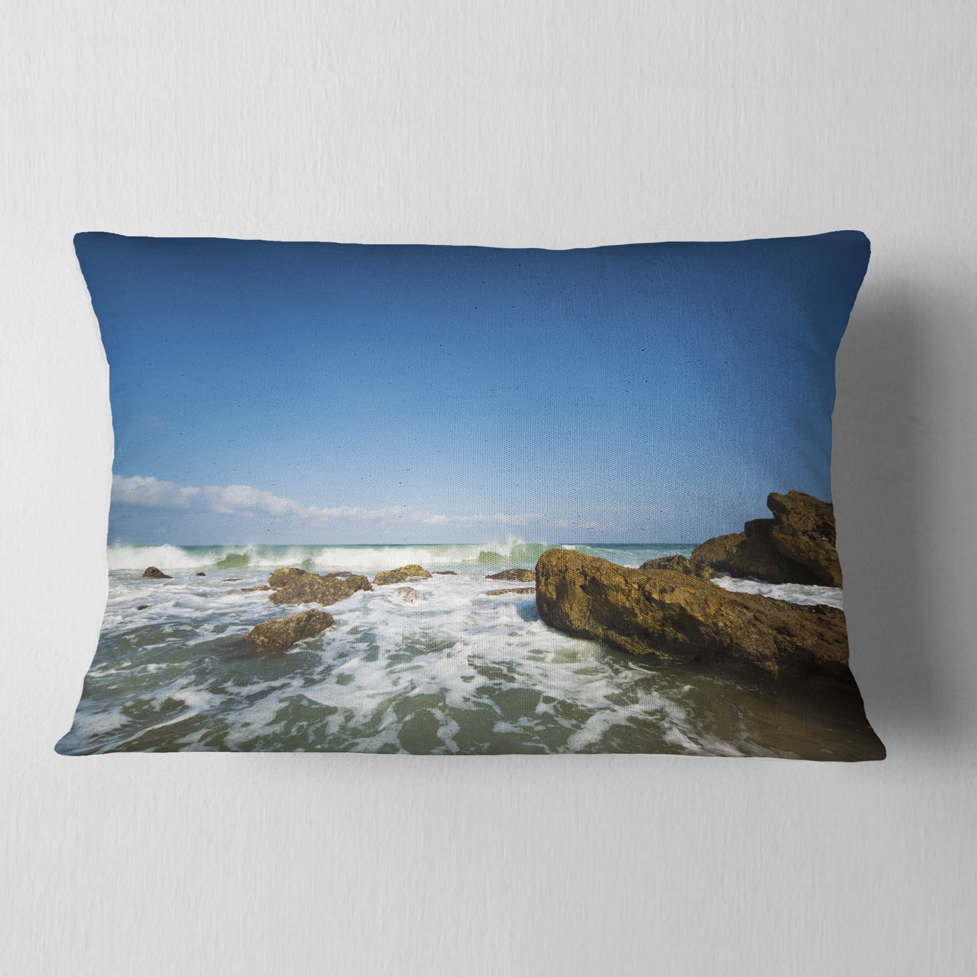 Designart Sea with White Waves - Seascape Throw Pillow - 12x20