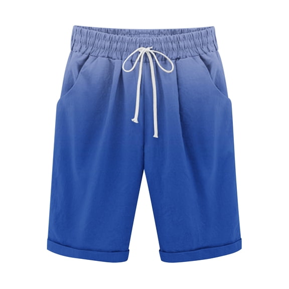 Mens Elastic Waist Knee Length Casual Cotton Bermuda Shorts with Drawstring Short Pants for Men Casual Cotton Gradient