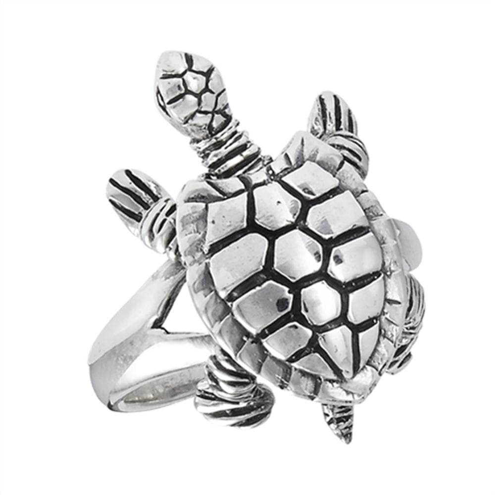 Movable Head Legs Tail Turtle Ring Sterling Silver Detail Animal Band ...