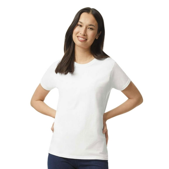 Gildan Women's Short Sleeve T-Shirt 100% Cotton Classic Fit Crew Neck Solid Color Tee (White, L)